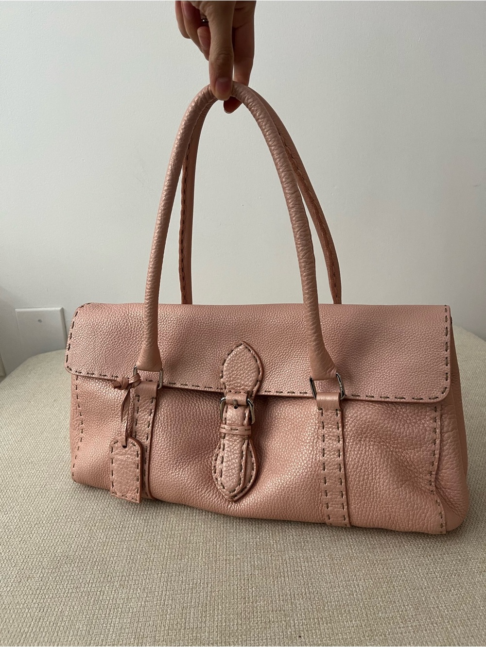 Fendi Selleria Blush Pink Leather Top Handle Satchel - Picture 1 of 16